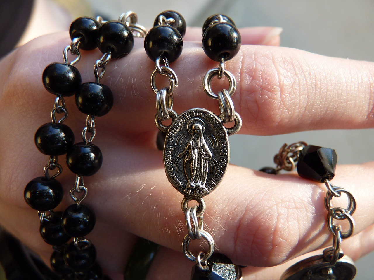 A Catholic rosary where the "Hail Mary" is an important prayer.