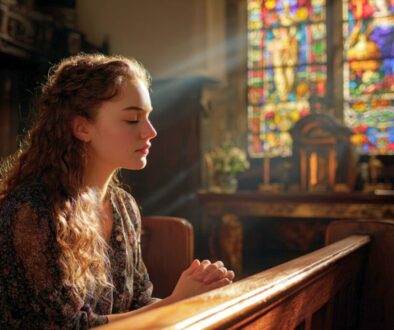 A woman praying a Catholic birthday prayer for a loved one.