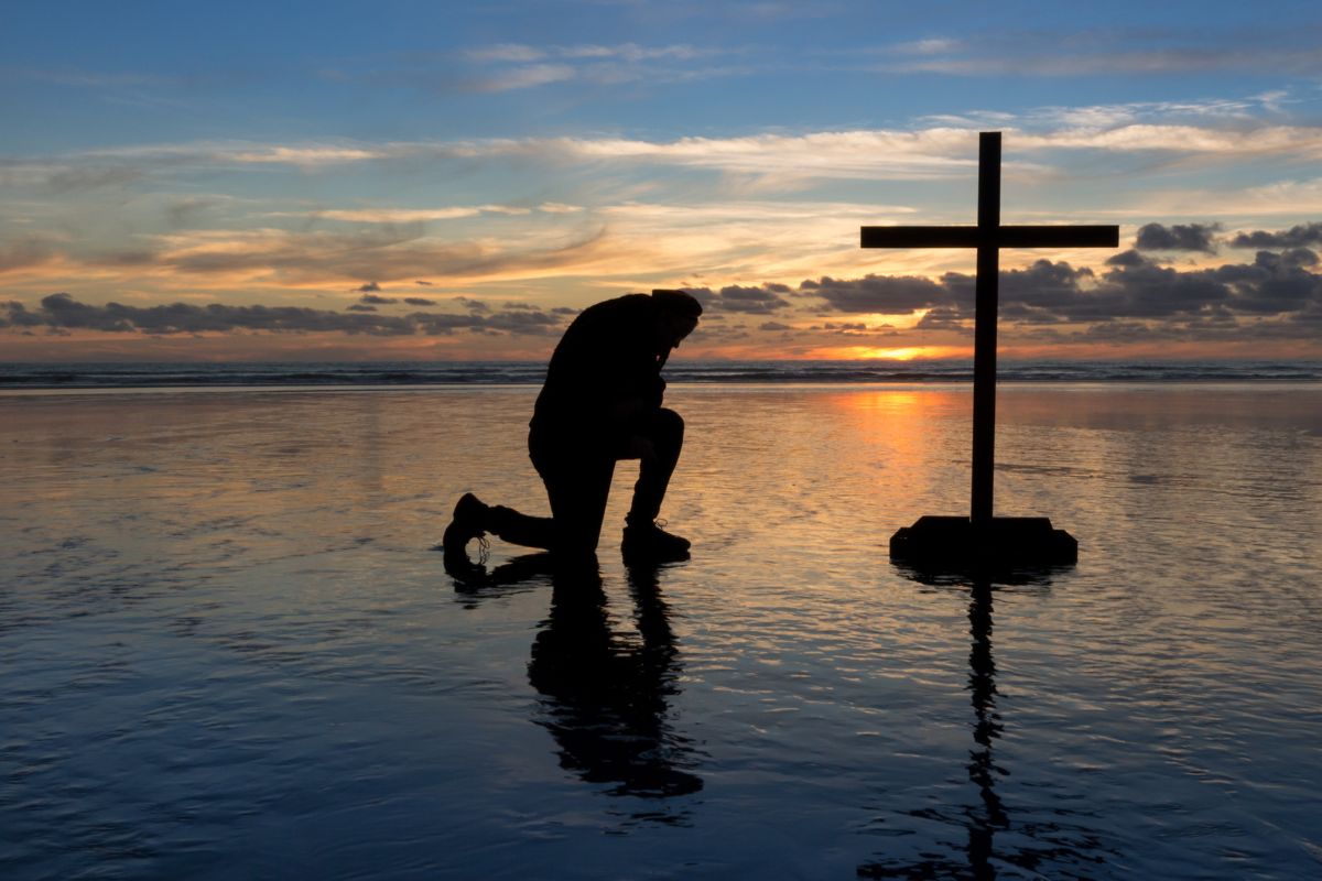 The man prays after he reads about humility in the bible verses.