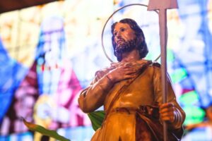 The statue of St. Joseph inside the church.