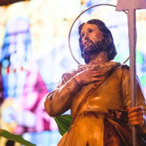 The statue of St. Joseph inside the church.