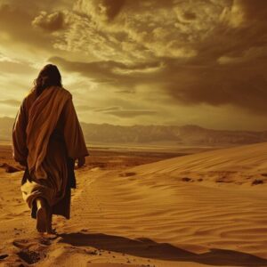Jesus walking in the desert.