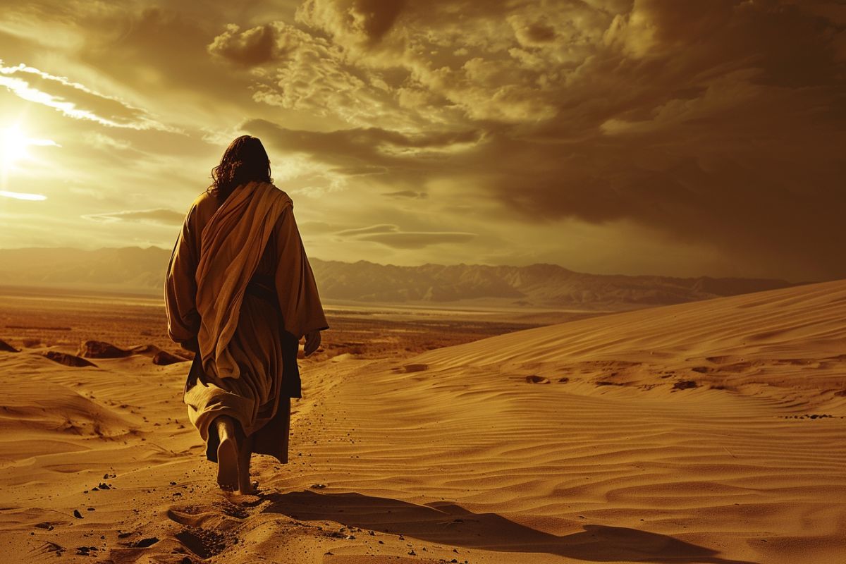 Jesus walking in the desert.