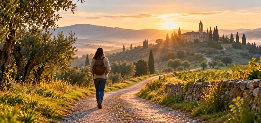 Woman walking a sunlit path toward new beginnings, reflecting bible verses about changing yourself for the better.
