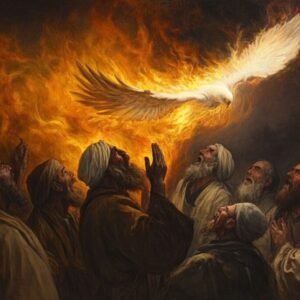 The Holy Spirit descending like flames on the elders of ancient Israel.