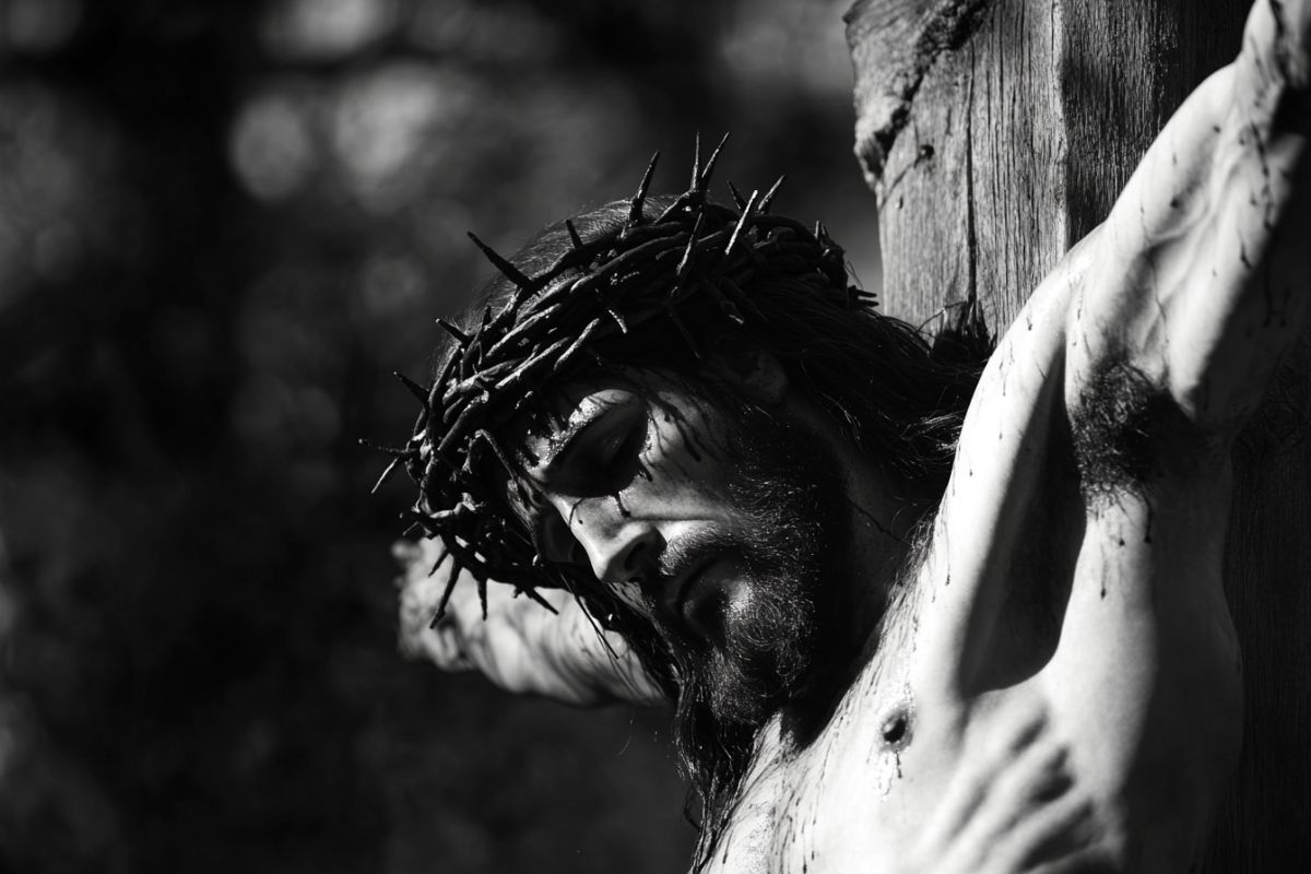 Jesus hanging on the cross.