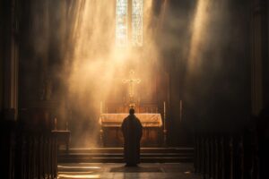 A Catholic priest at the altar.