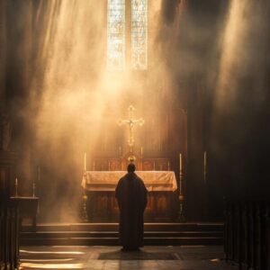 A Catholic priest at the altar.