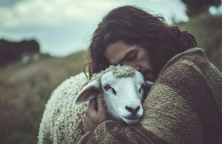 Jesus and his beloved sheep.