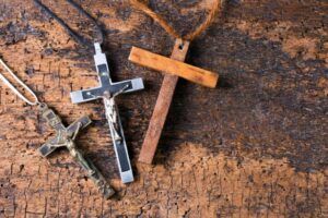 The three holy crosses are made from different materials.