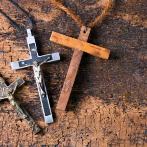 The three holy crosses are made from different materials.