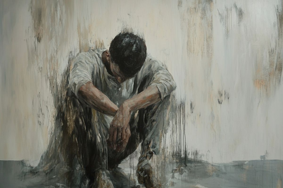 A man suffering while praying.