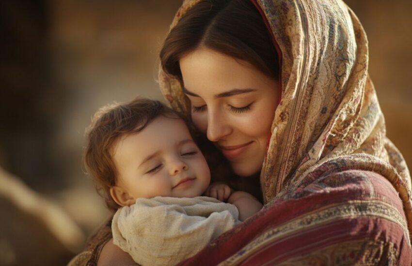 Mother Mary with the infant Jesus.