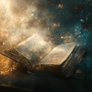 The Holy Bible surrounded by ethereal light.