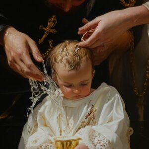 An infant receiving baptism in the Catholic Church.