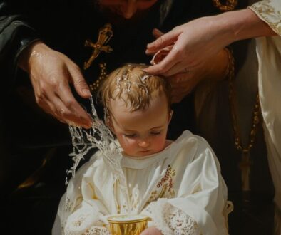 An infant receiving baptism in the Catholic Church.