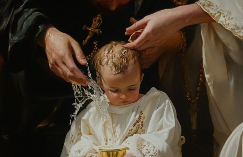 An infant receiving baptism in the Catholic Church.