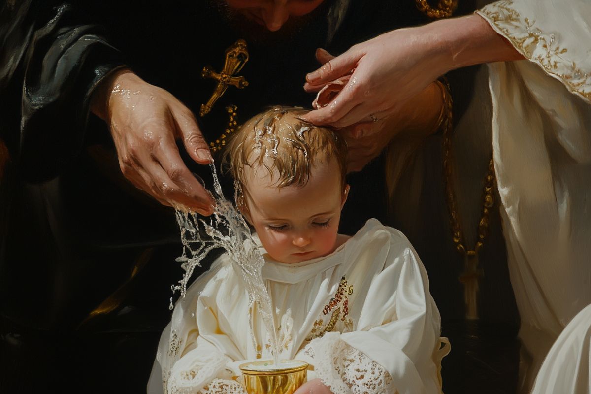 An infant receiving baptism in the Catholic Church.