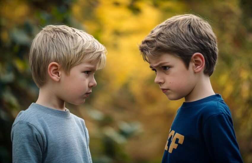 Brother making amends to each other after an argument.