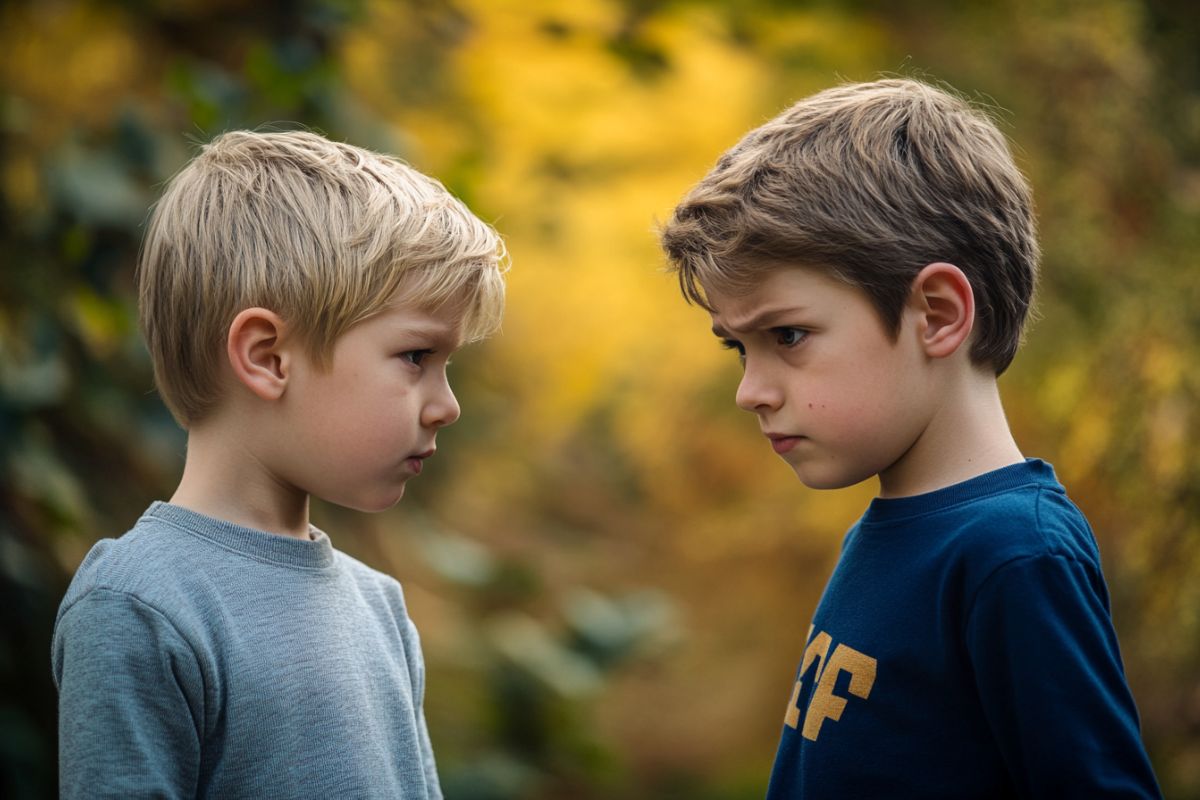 Brother making amends to each other after an argument.