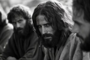 Jesus looks very serious at the last supper.