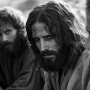 Jesus looks very serious at the last supper.