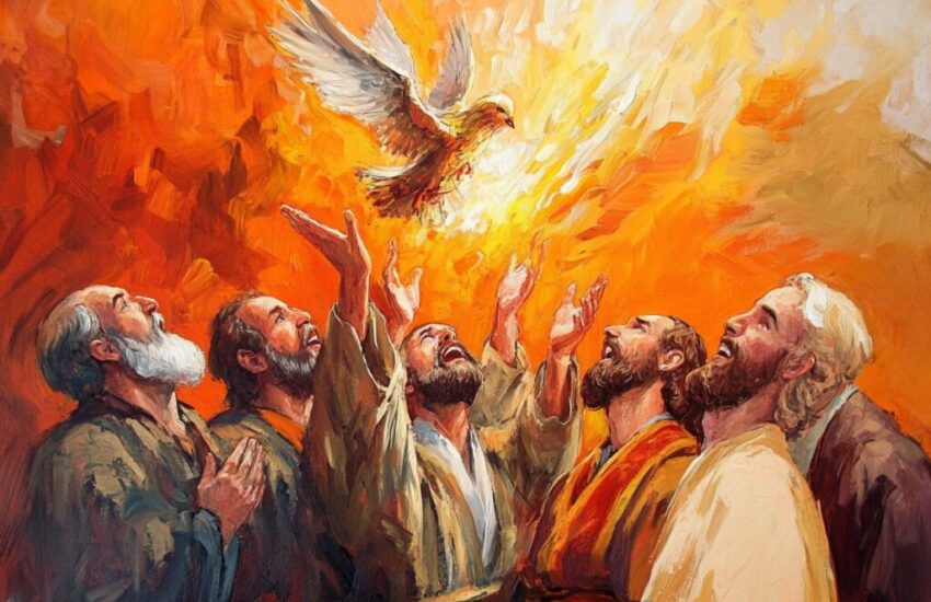 pentecost The Holy Spirit descends like fire onto the apostles of Jesus on Pentecost Sunday.