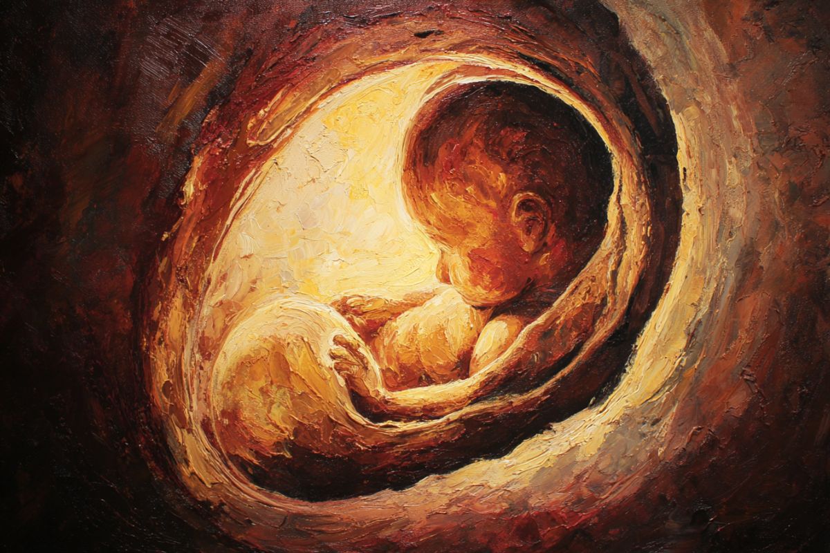A baby growing in their mother's womb.