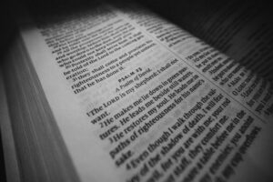 A bible open to Psalm 23.