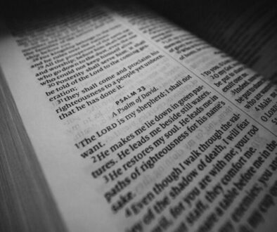 A bible open to Psalm 23.