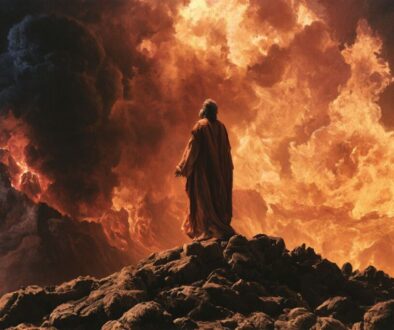 The prophet Elijah hears the voice of God as a still, small voice as he stands on Mount Horeb after the fire and earthquake passed.