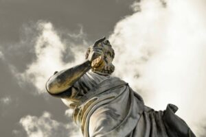 A statue of Saint Peter holding the keys to the kingdom of heaven.