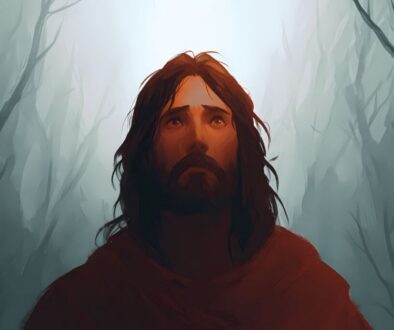 An image of Jesus looks up to heaven.
