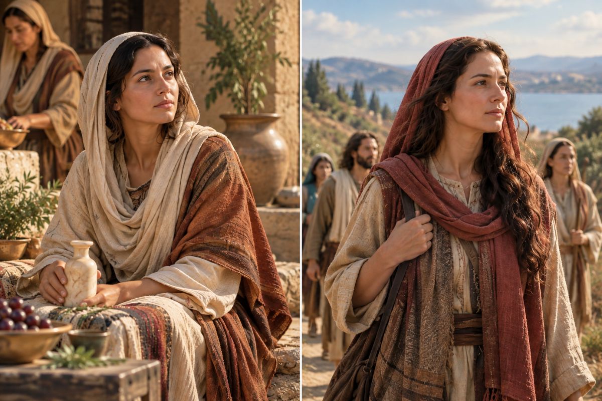 Side-by-side portrayals of two biblical women, highlighting the discussion is mary of bethany the same as mary magdalene.